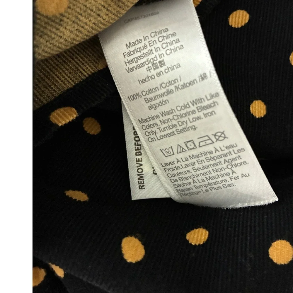 Madewell Polka Dot Corduroy Puff Sleeve Wrap Top Black‎ Tan XS G7835